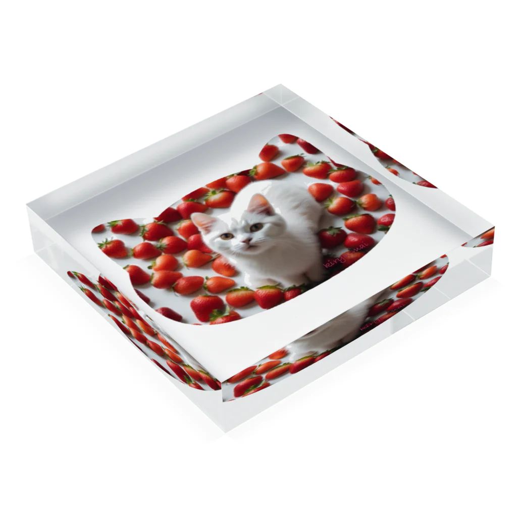 kiryu-mai創造設計のいちごねこ Acrylic Block :placed flat