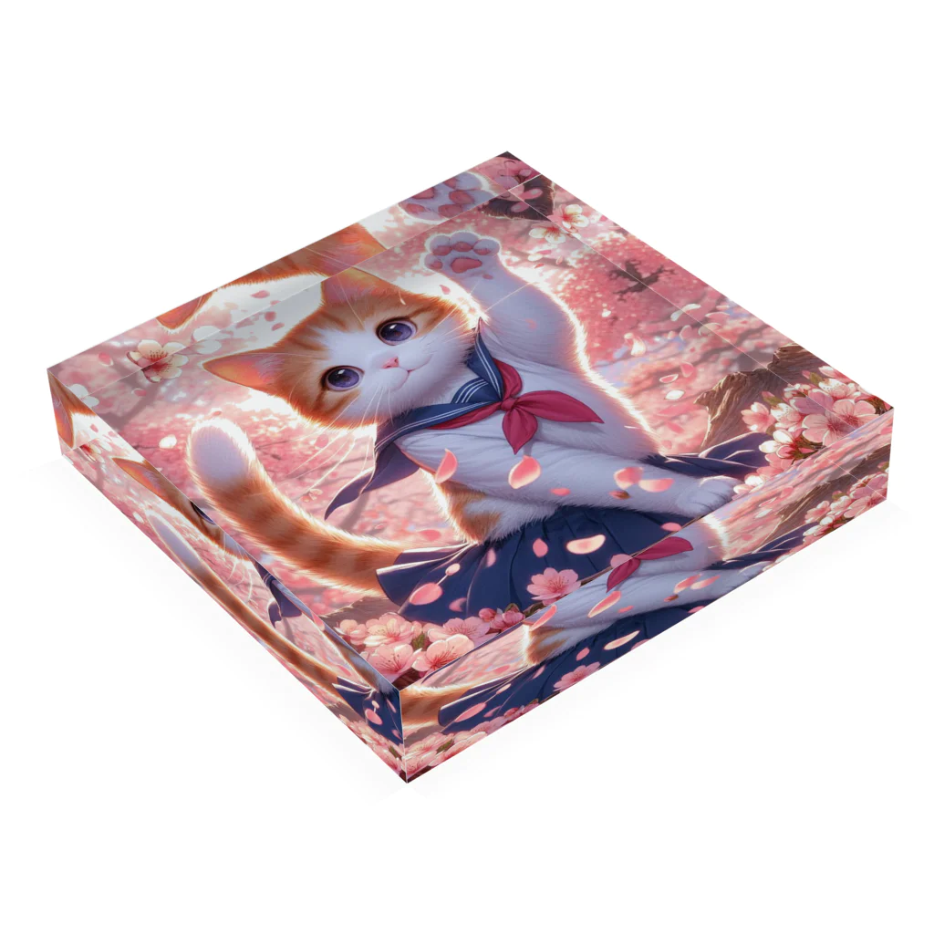 ParadigmStar　パラダイムスターの桜咲く華の学生猫 hana Acrylic Block :placed flat