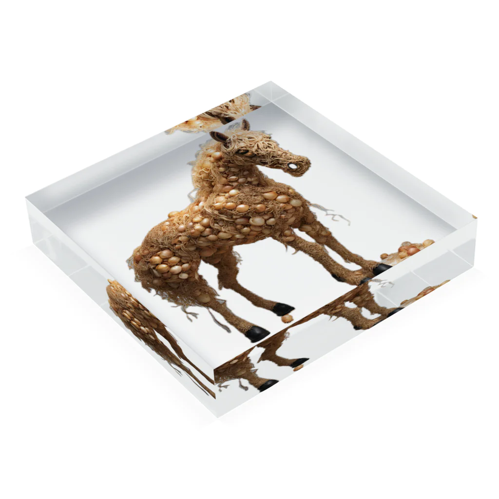 ふぐまるSHOPの玉ねぎでできた馬 Acrylic Block :placed flat