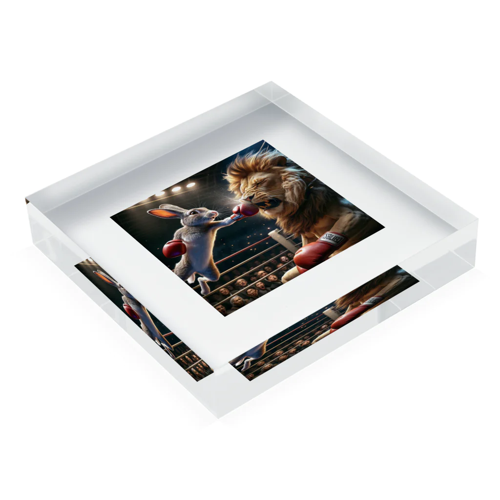 Laugh-Tのウサギとライオンのボクシング Acrylic Block :placed flat