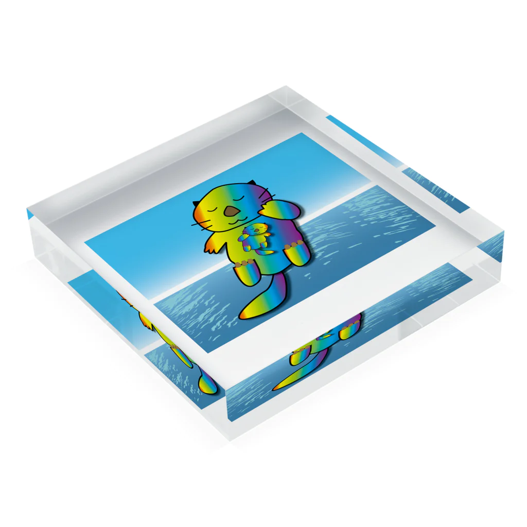 Drecome_Designの【レインボーカラー】おねんね海獺(ラッコ)親子 Acrylic Block :placed flat