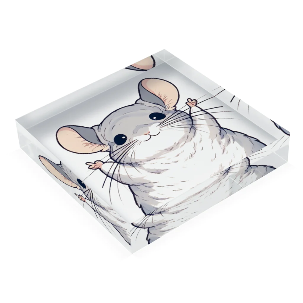 もふっとチンチラ🐭のばんざいチンチラ Acrylic Block :placed flat