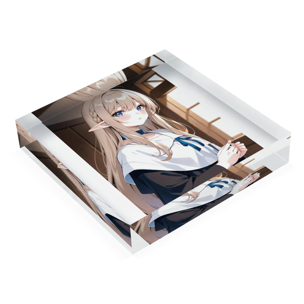 AIオリジナルイラスト　美女男子の穏やかな美人エルフ Acrylic Block :placed flat