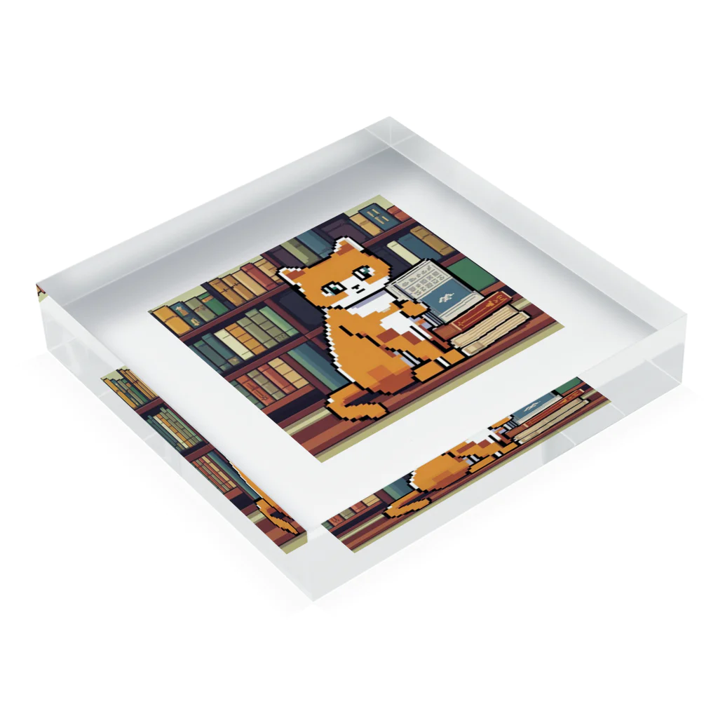 ドット絵ねこさんの読書猫さん Acrylic Block :placed flat