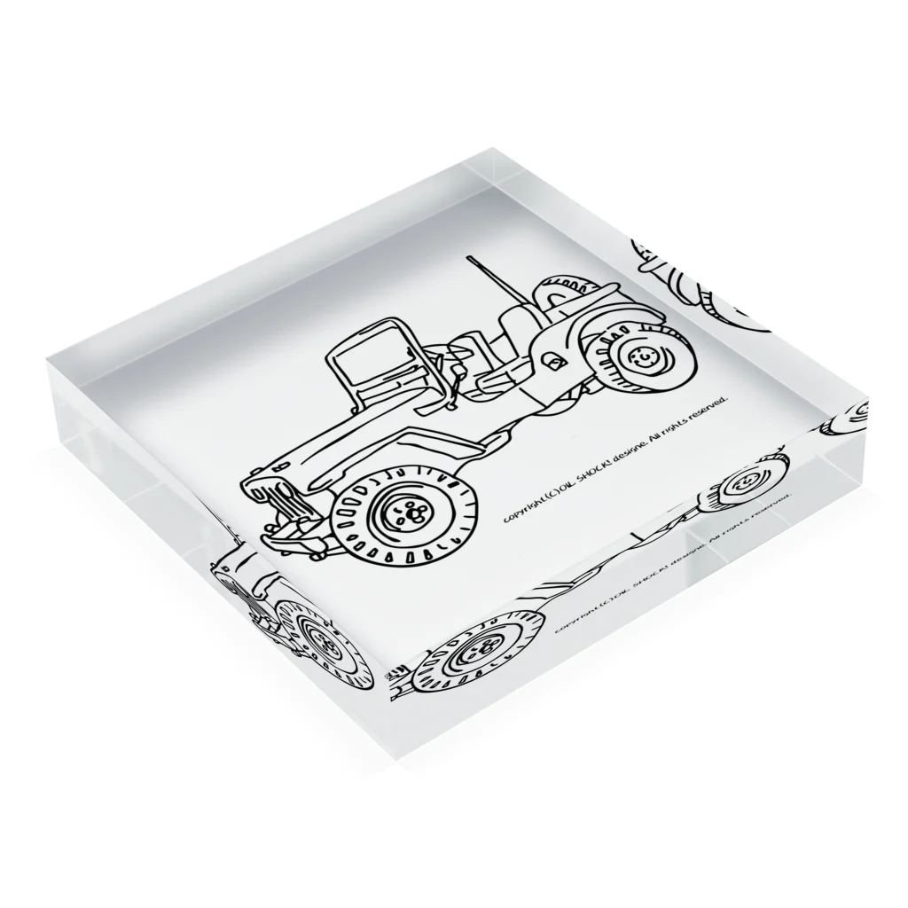 ファンシーTシャツ屋のJeep イラスト ライン画 Acrylic Block :placed flat