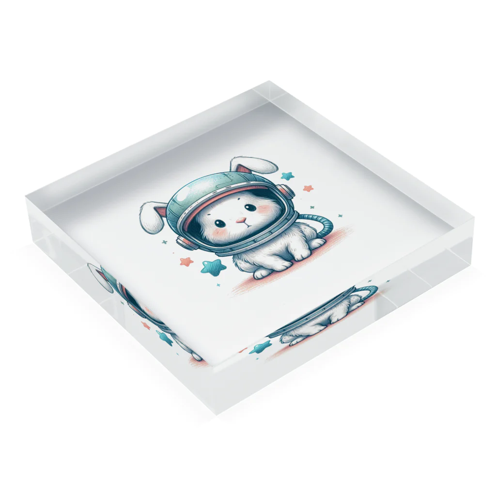 kawaiidoubututatiのウサギ×宇宙服 Acrylic Block :placed flat