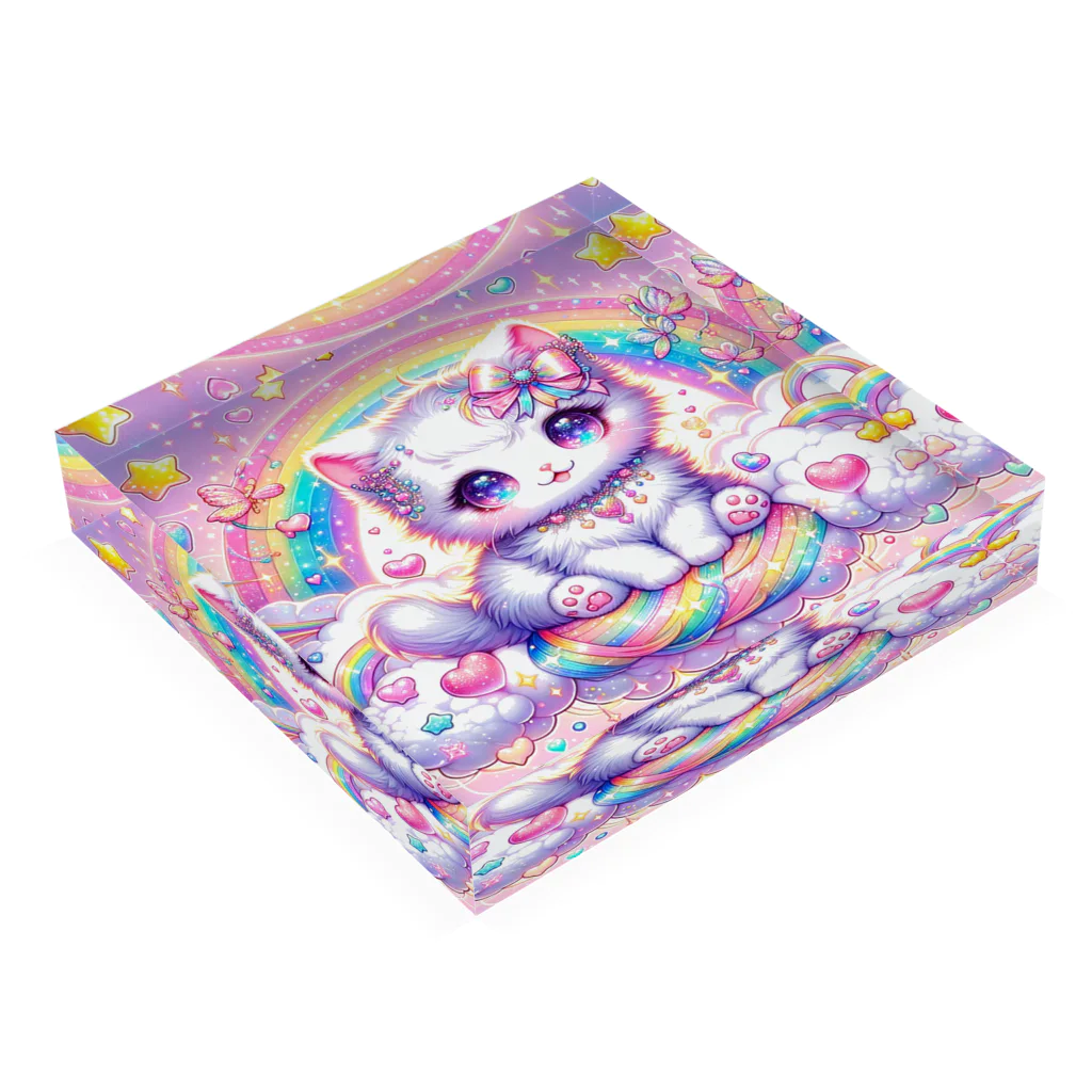 黒猫のluna　SUZURI支店のゆめかわ白にゃんこ(AI) Acrylic Block :placed flat