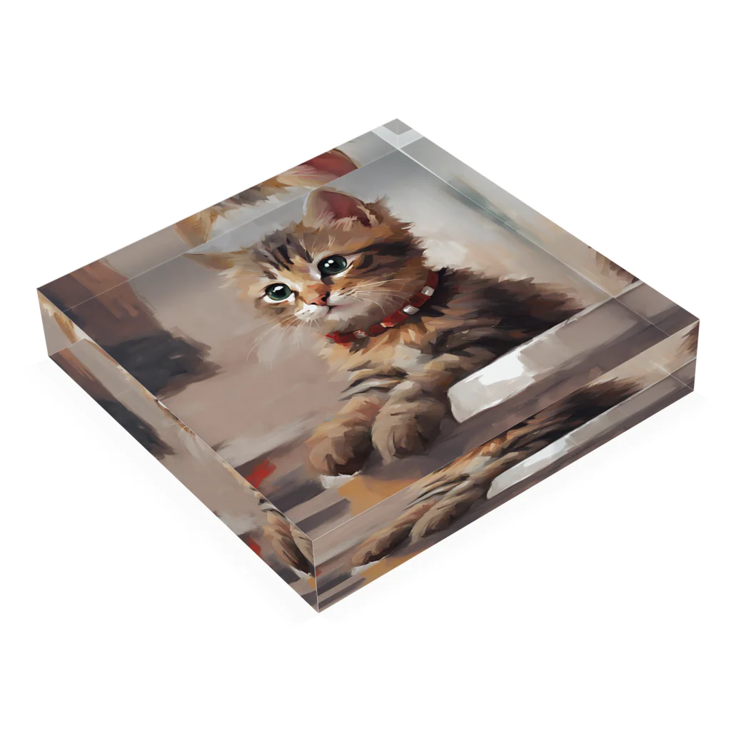 chonenの猫の絵画風イラストグッズ Acrylic Block :placed flat