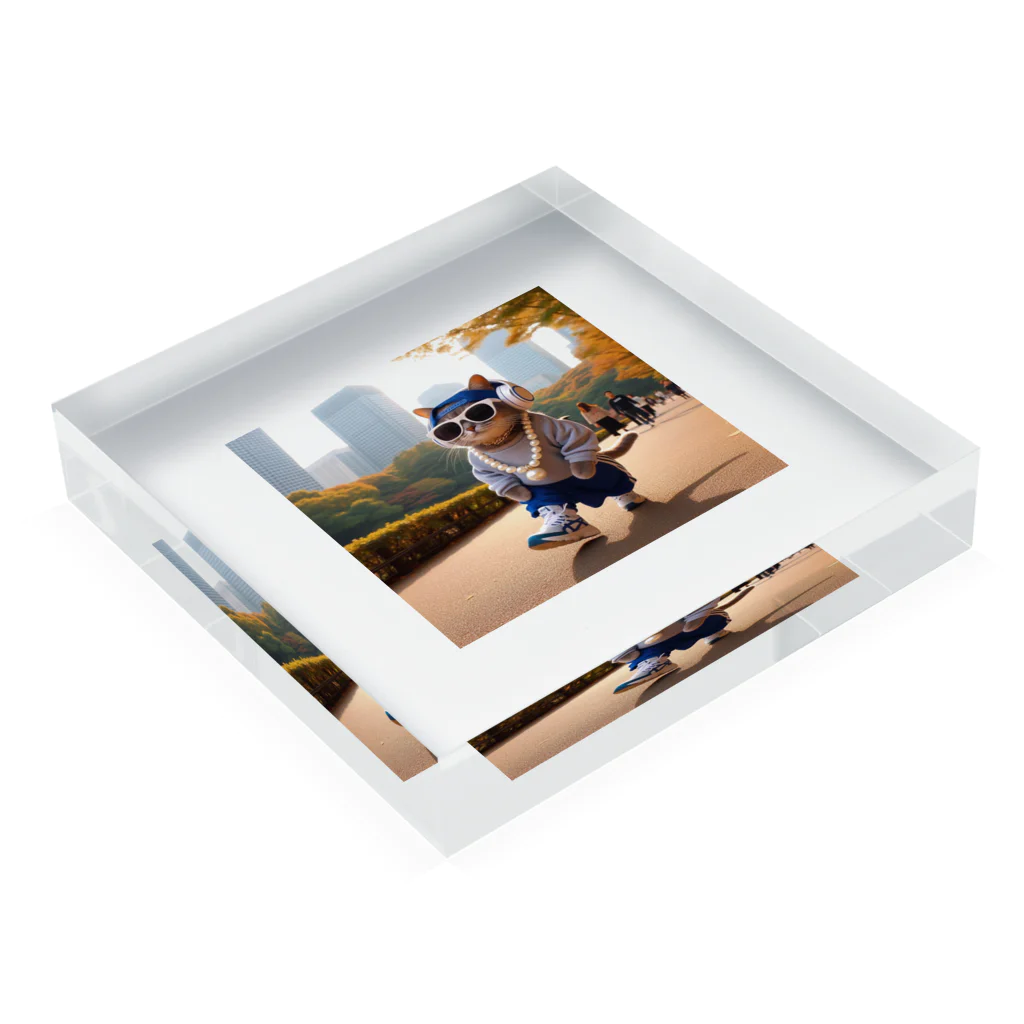 jkmurataの運動大好きなおしゃれネコ Acrylic Block :placed flat