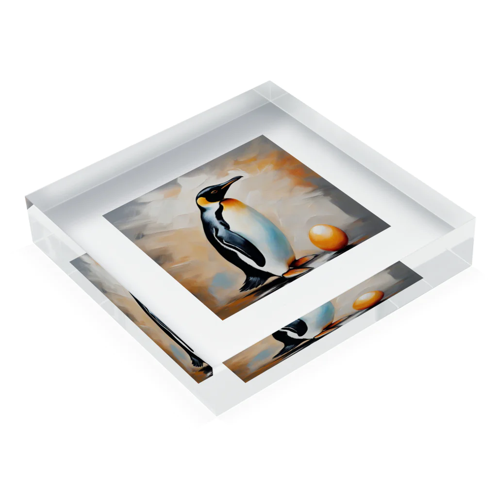 akipen76の卵を温かく見守っているペンギン Acrylic Block :placed flat