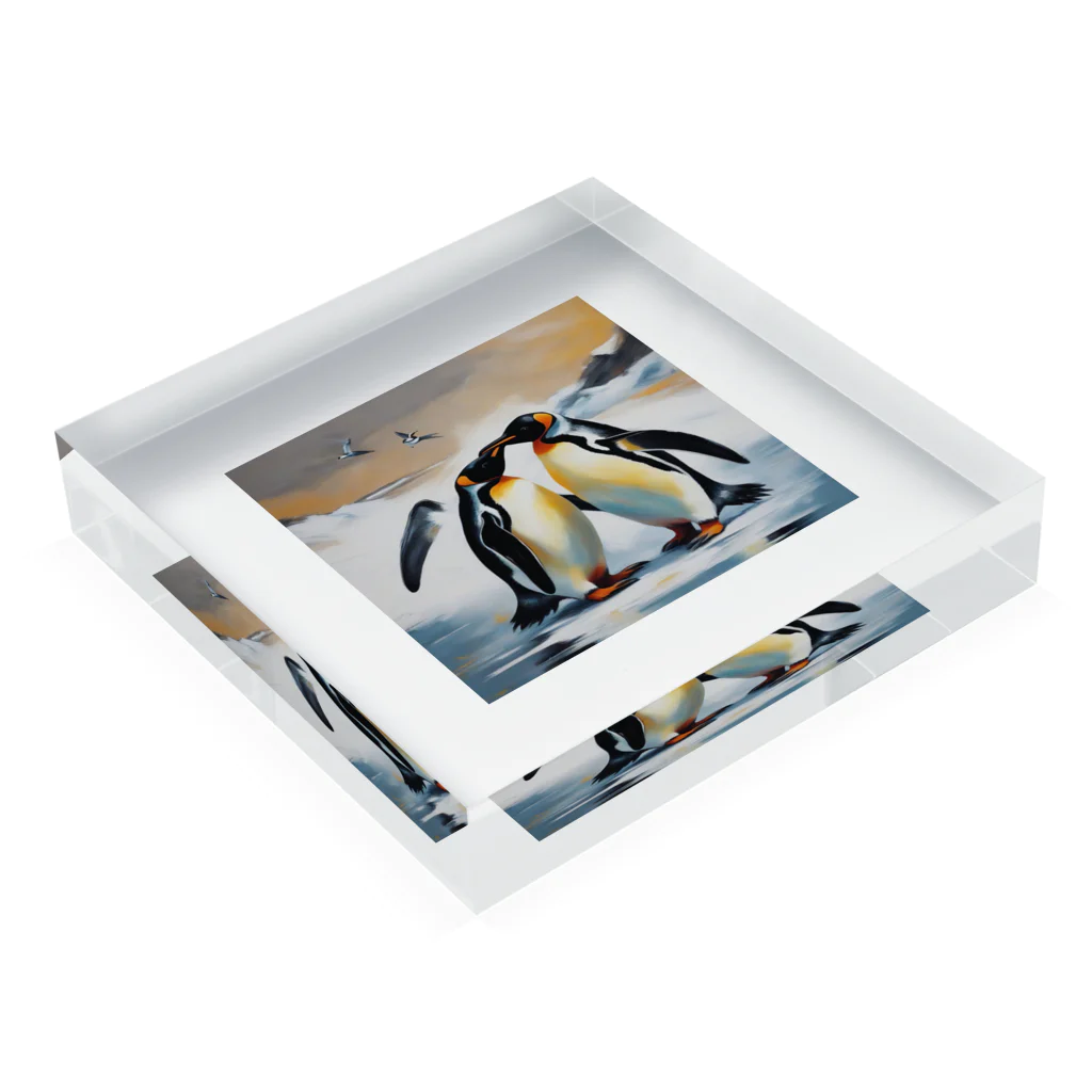 akipen76の恋の相手に必死に求愛しているペンギン Acrylic Block :placed flat