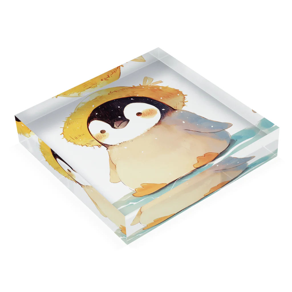 AQUAMETAVERSEの帽子をかぶった可愛い子供ペンギン Marsa 106 Acrylic Block :placed flat