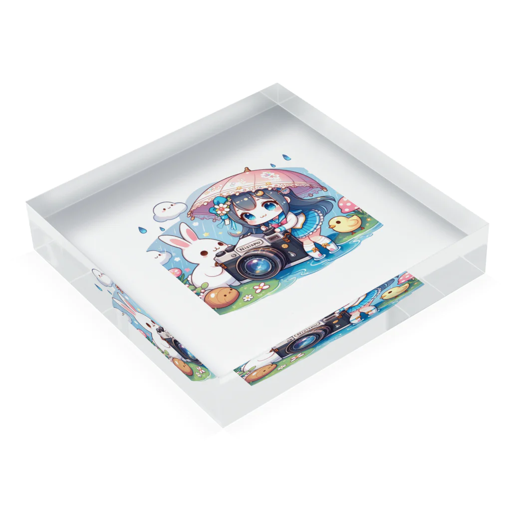 かるるんショップのカメラと傘とうさ耳少女とシリーズ　撮影 Acrylic Block :placed flat