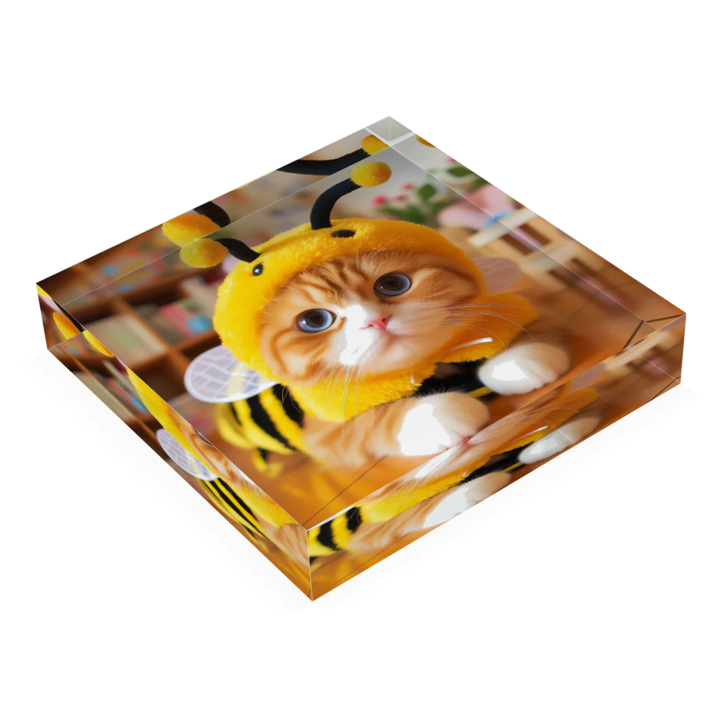 終わらない夢🌈のミツバチ🐝のコスプレをした🐱にゃんこ🐾 Acrylic Block :placed flat