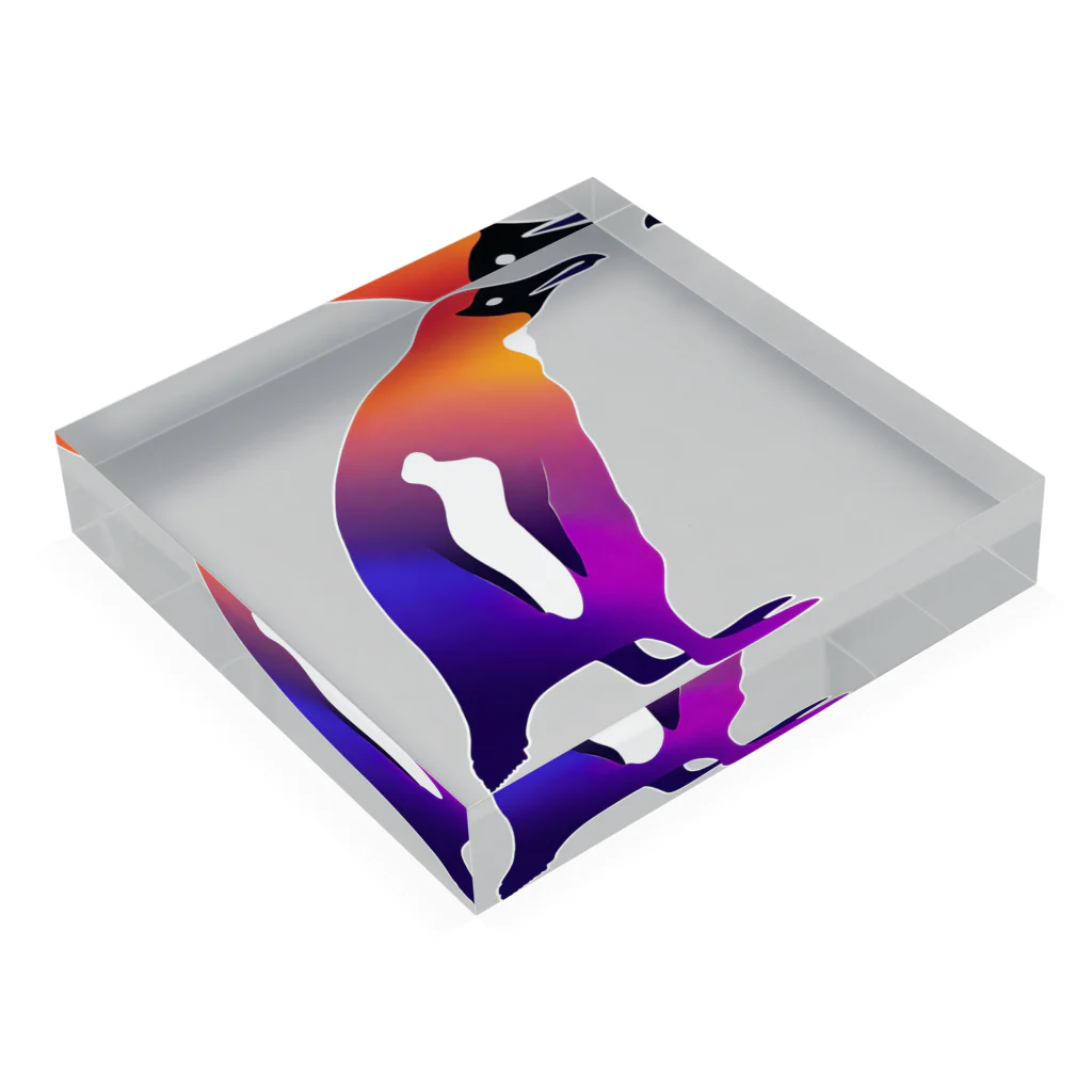 mirinconixの紫からオレンジのグラデーションのペンギン Acrylic Block :placed flat