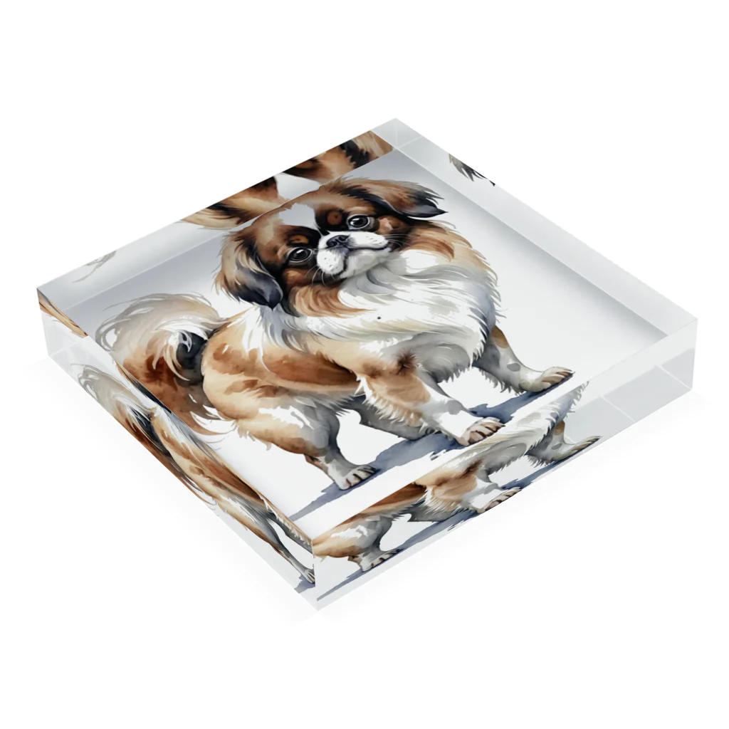 Animal Illustration shopのチン　Japanese Chin　水彩画風 Acrylic Block :placed flat