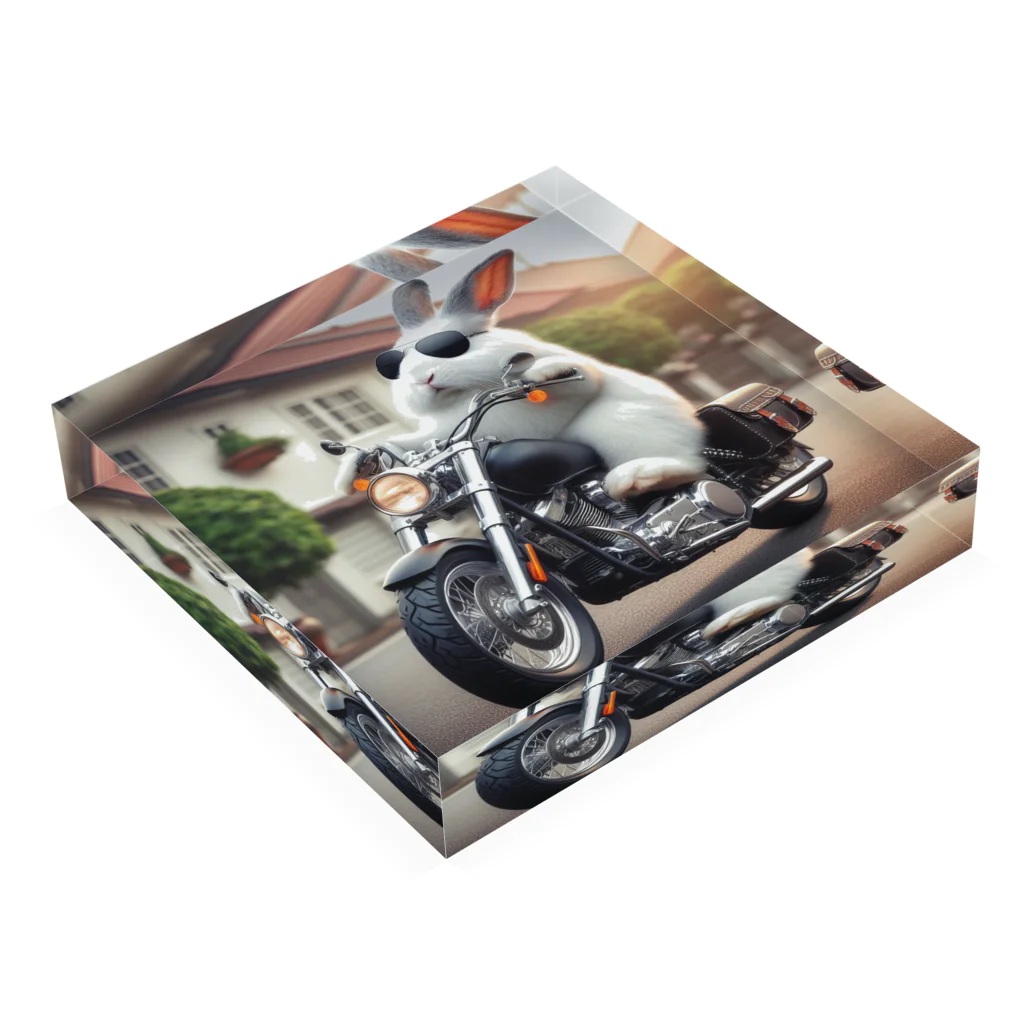 やんちゃな動物達のやんバニー　バイクver Acrylic Block :placed flat