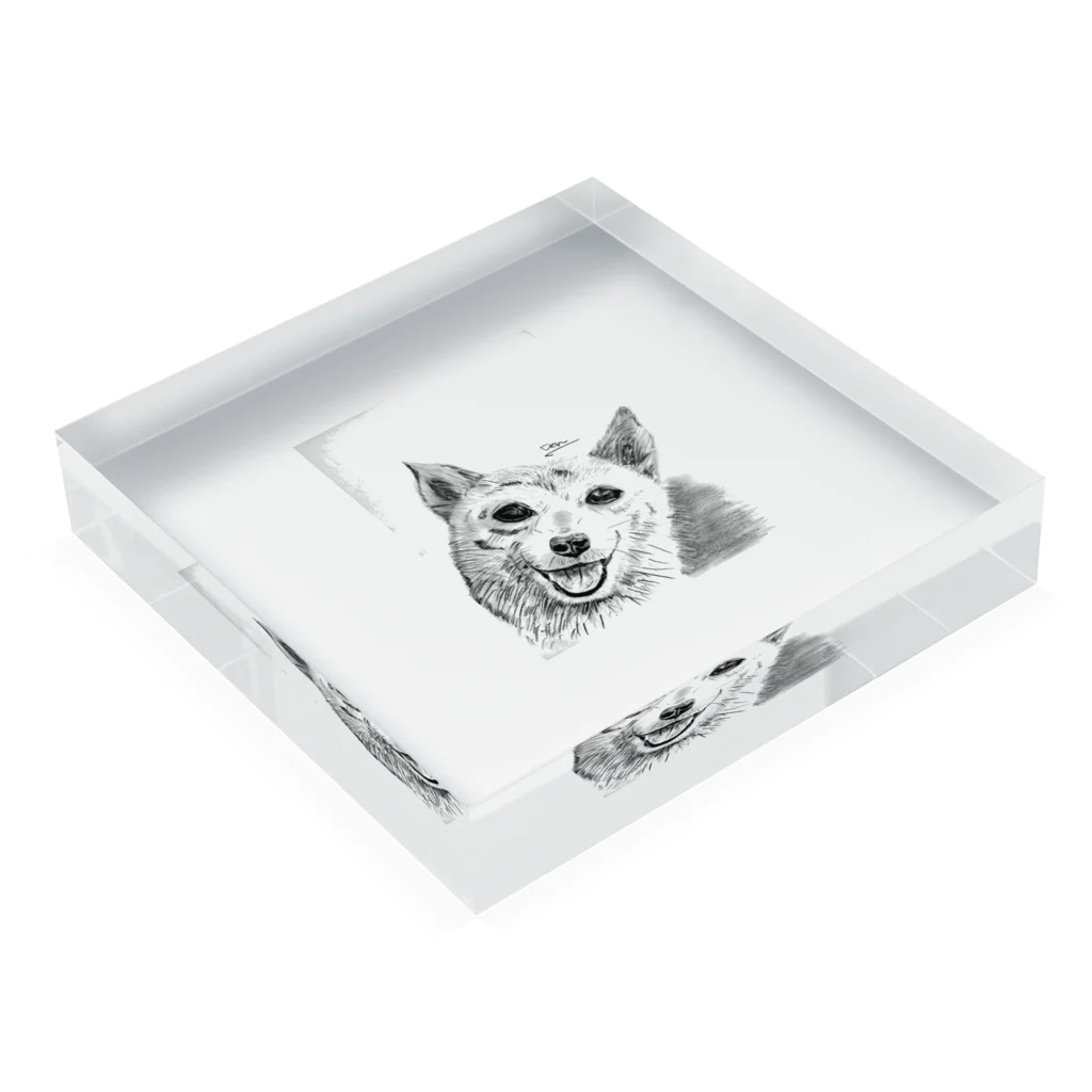 でんちゃんの鉛筆画のワンちゃん Acrylic Block :placed flat