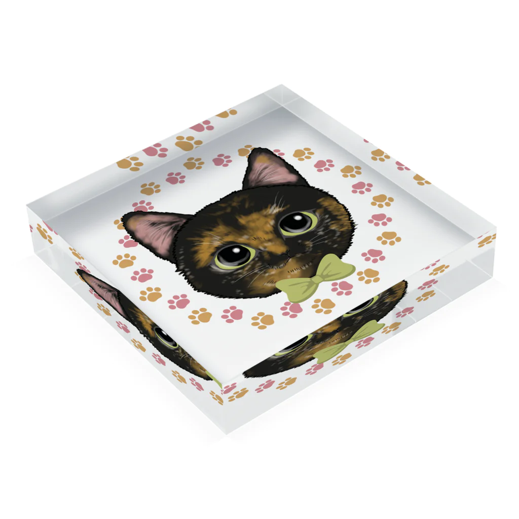 猫舌屋のサビ猫のタビさん（足跡ふちどり） Acrylic Block :placed flat