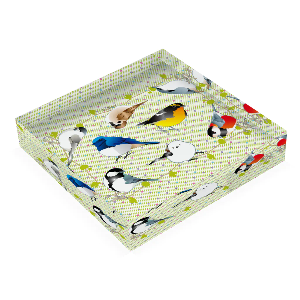 ひねもす屋　2号店の可愛い野鳥たち Acrylic Block :placed flat