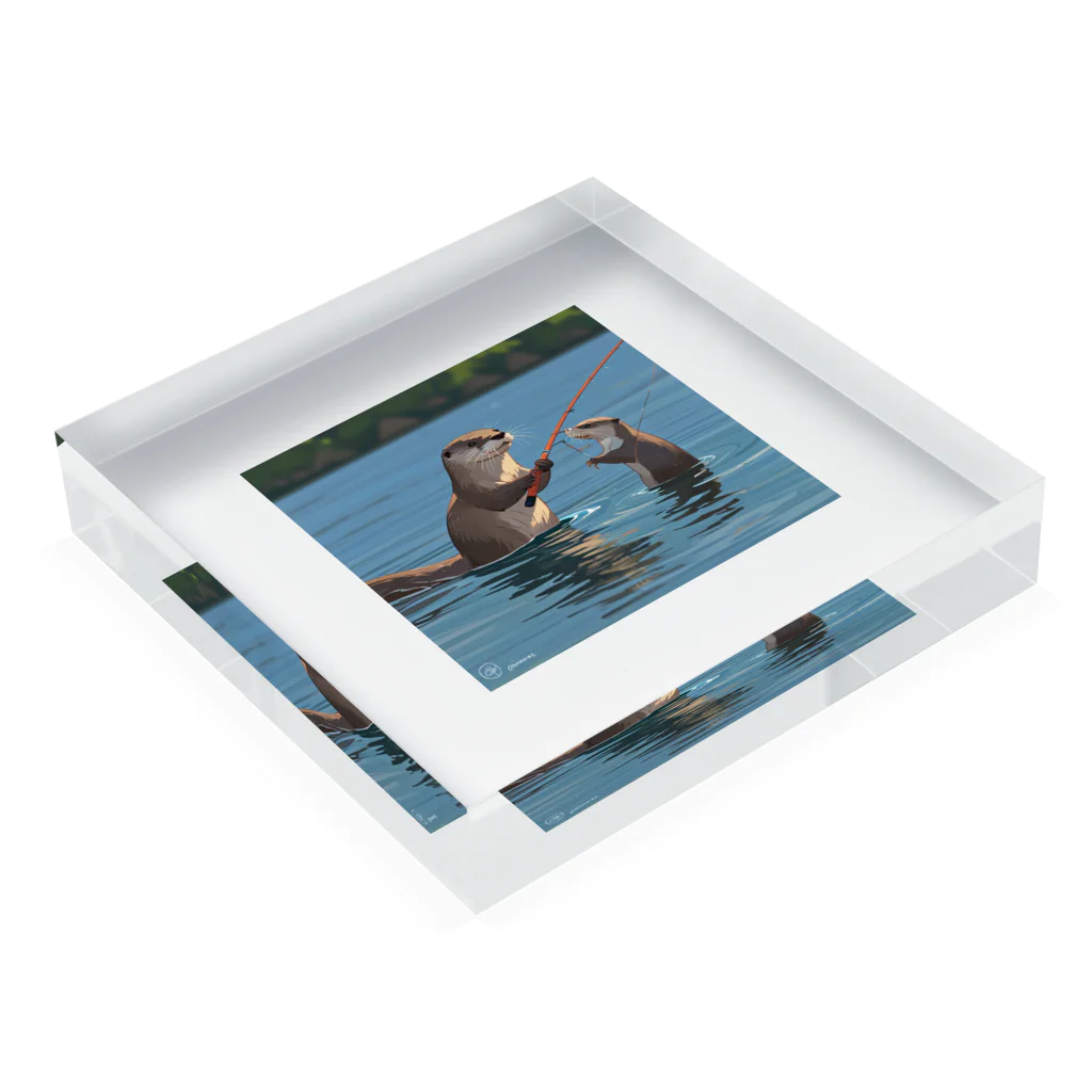 ganeshaのOtterpngで釣り体験 Acrylic Block :placed flat