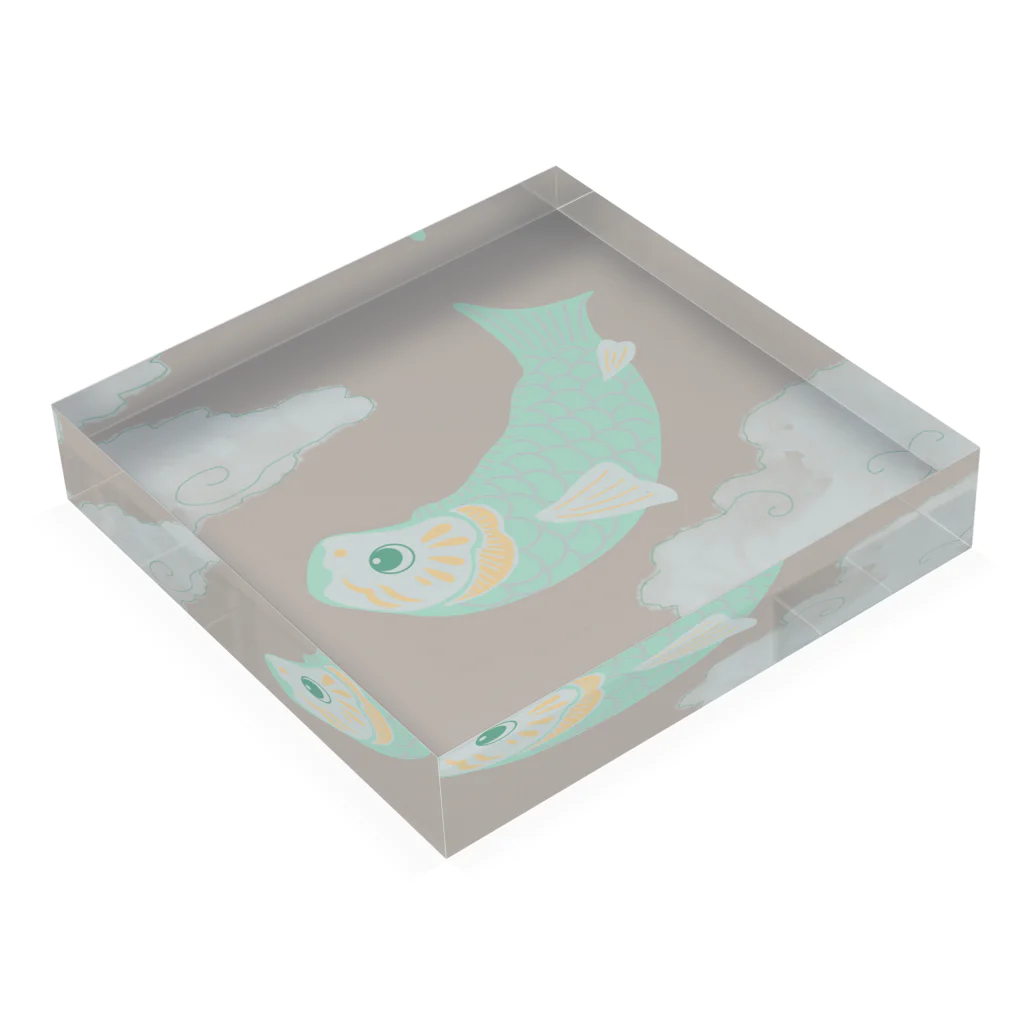 acoco模様の端午の節句 "こいのぼり”-ミントグリーン Acrylic Block :placed flat