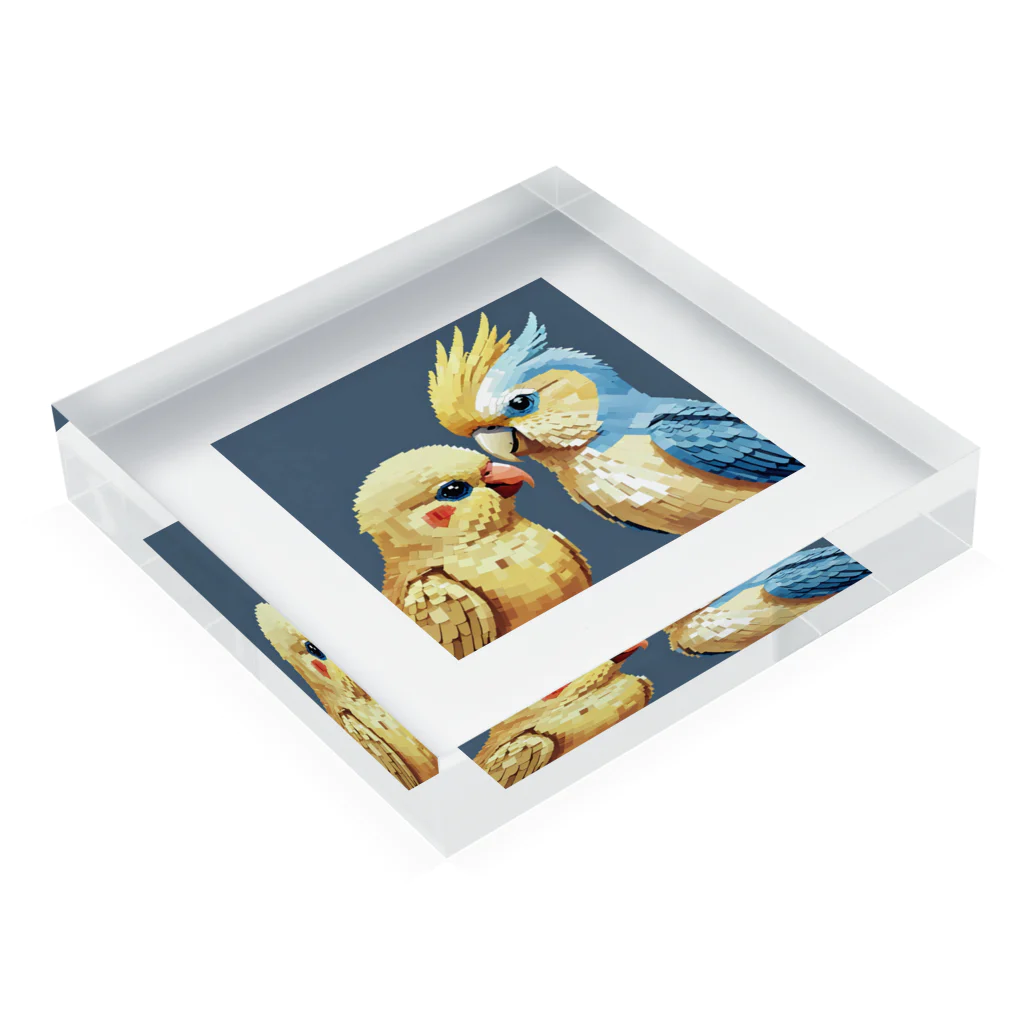 インコグッズのオカメインコとセキセイインコ Acrylic Block :placed flat