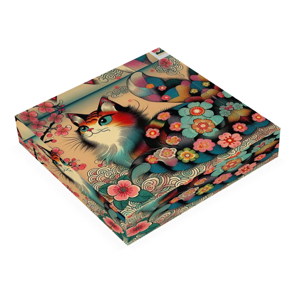 chaochao0701の浮世絵風　カラフル猫「Ukiyo-e-style Colorful Cat」「浮世绘风格的多彩猫」 アクリルブロックの平置き