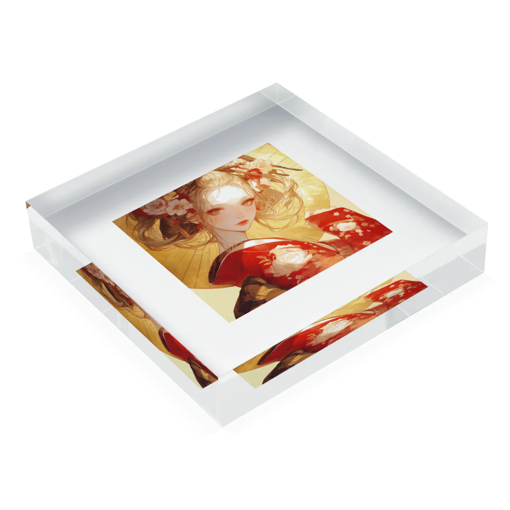 AQUAMETAVERSEの金の光に輝く赤い姫 Marsa 106 Acrylic Block :placed flat