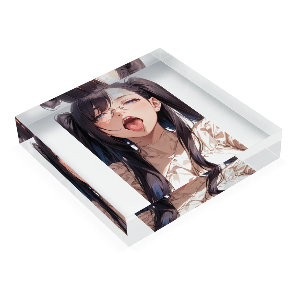 美少女学院の黒髪美少女　美鈴ちゃんメガネ Acrylic Block :placed flat