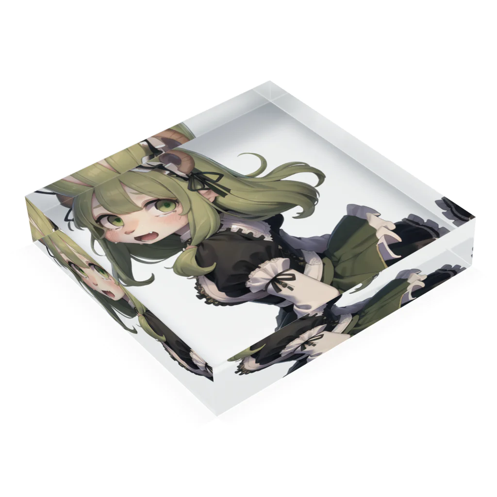 もけもけモンモンのバイソンの女の子　ヴァネッサ Acrylic Block :placed flat