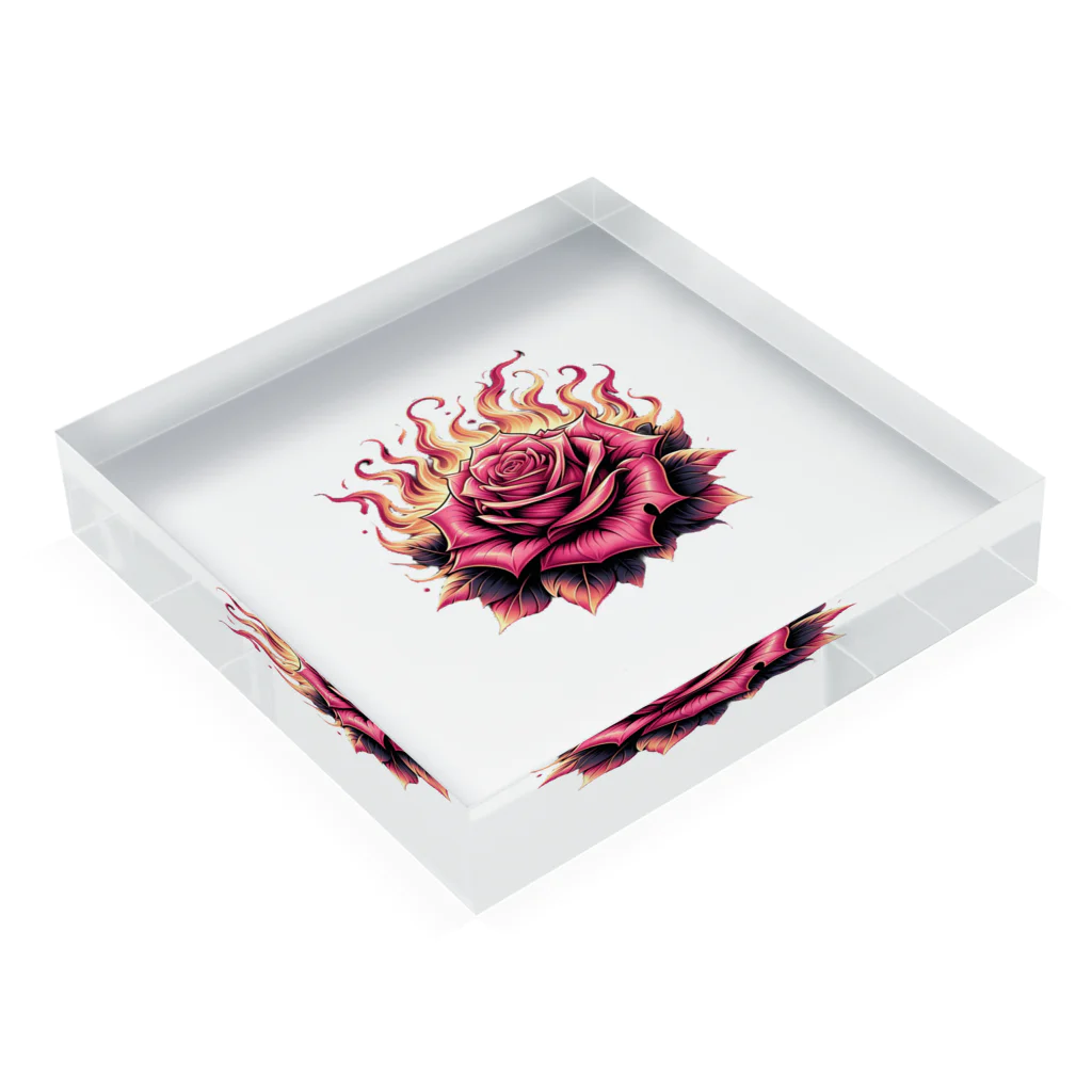 悪魔キャンディの「炎の中の薔薇」 Acrylic Block :placed flat