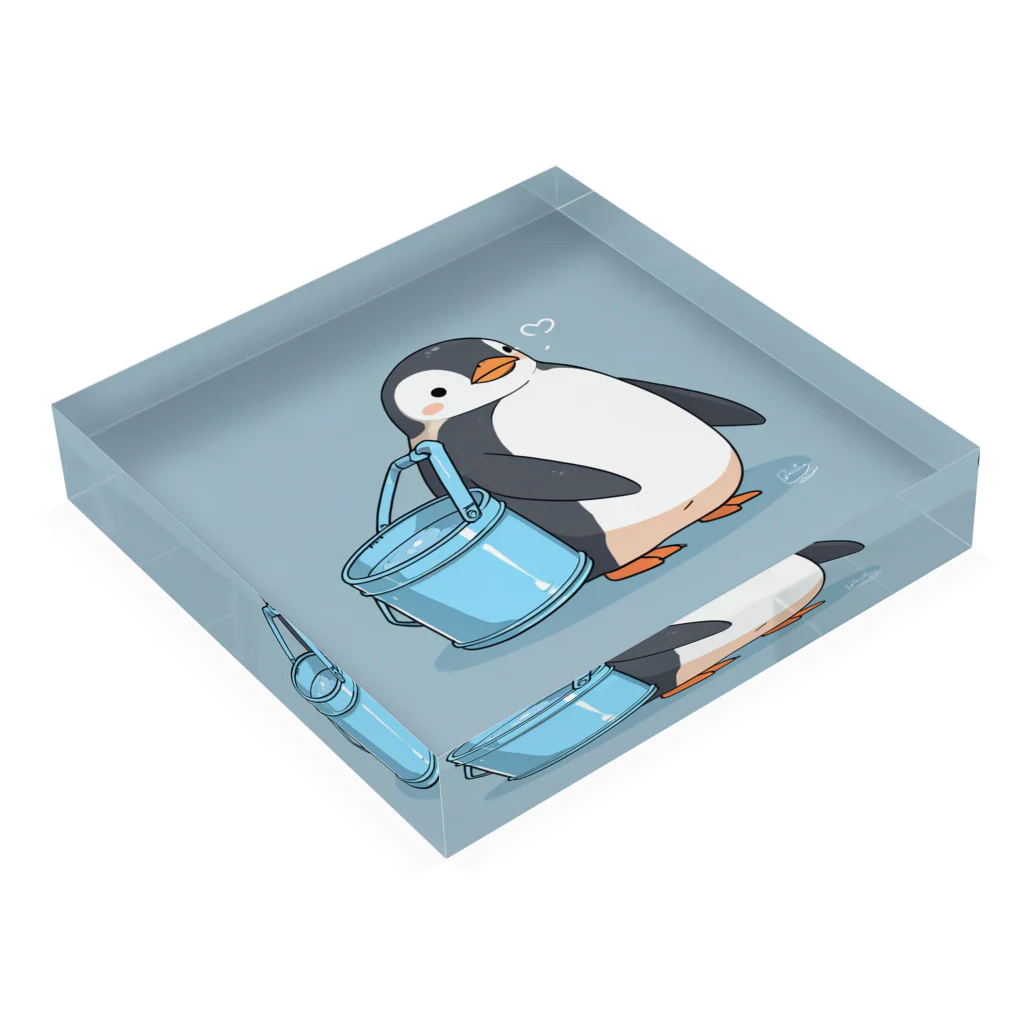 ganeshaのかわいいペンギンとおもちゃのバケツ Acrylic Block :placed flat