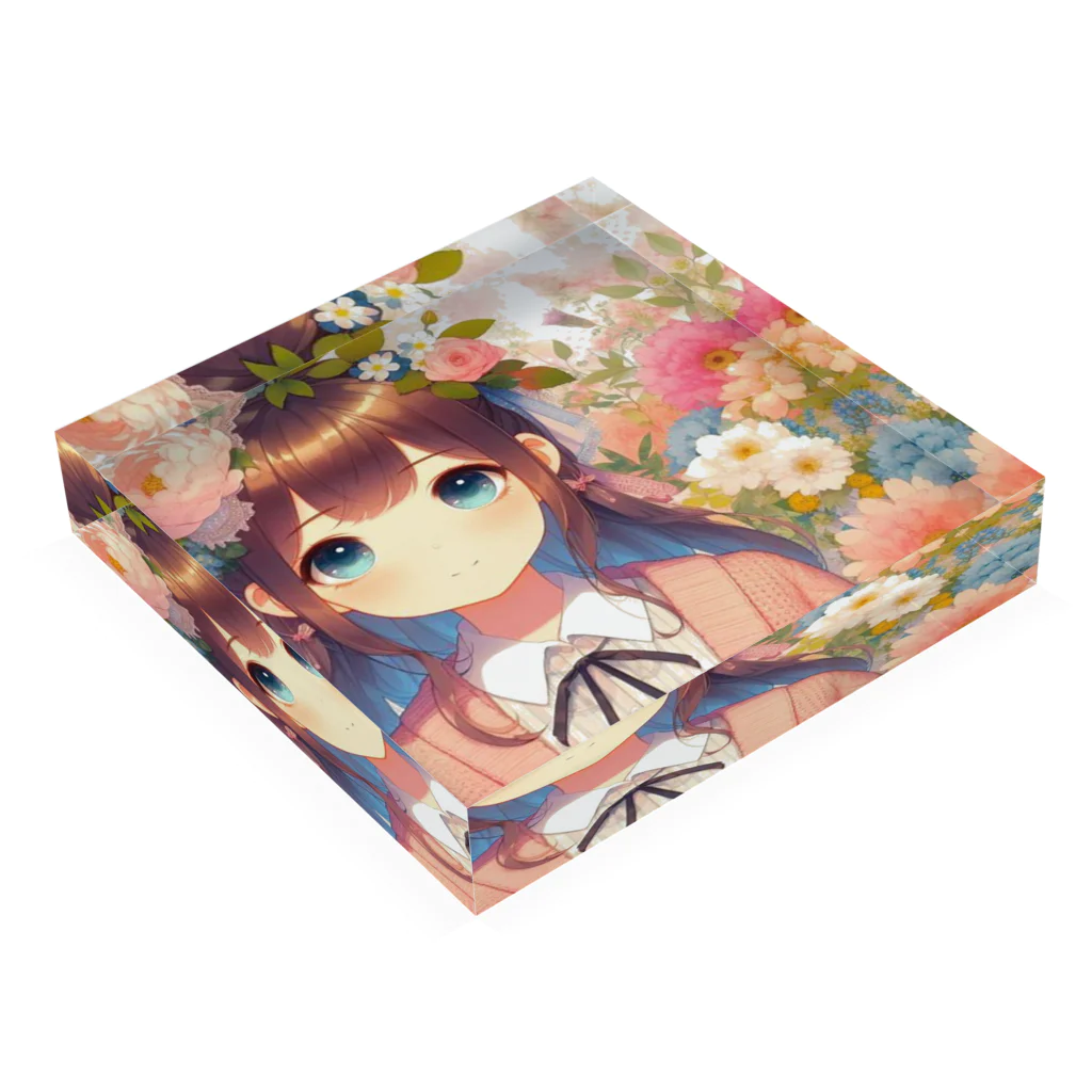 ピクセルパレットの可愛い女の子とお花10 Acrylic Block :placed flat