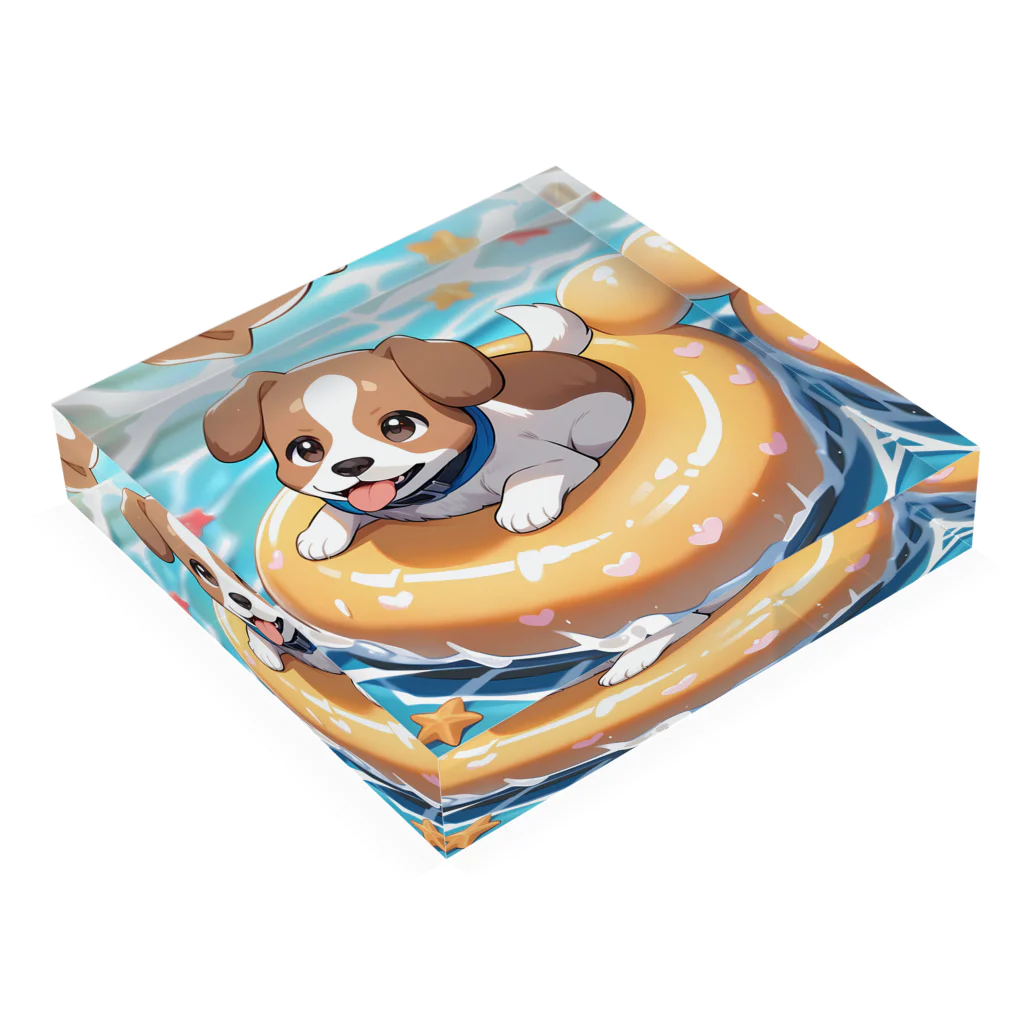 柴犬しばわんこhana873の海水浴してるワンコちゃん Acrylic Block :placed flat