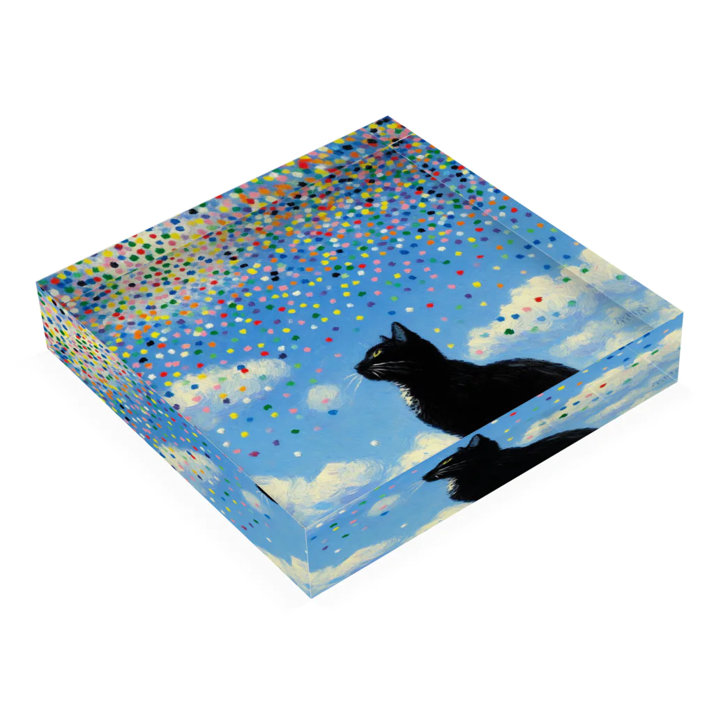 La-peaceのこんぺーとーが降る空と猫 Acrylic Block :placed flat