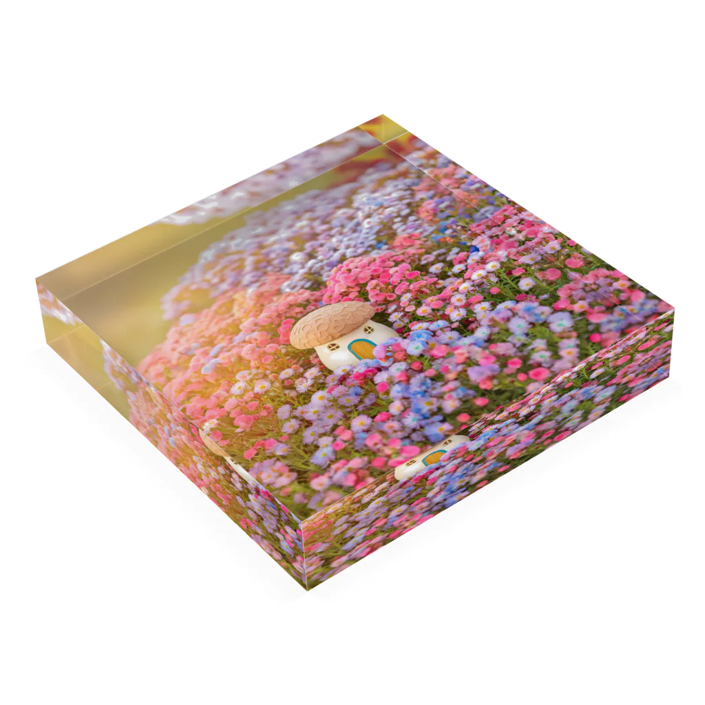 nichinichi_kore_iyashiのお花畑の中の小人の家 Acrylic Block :placed flat