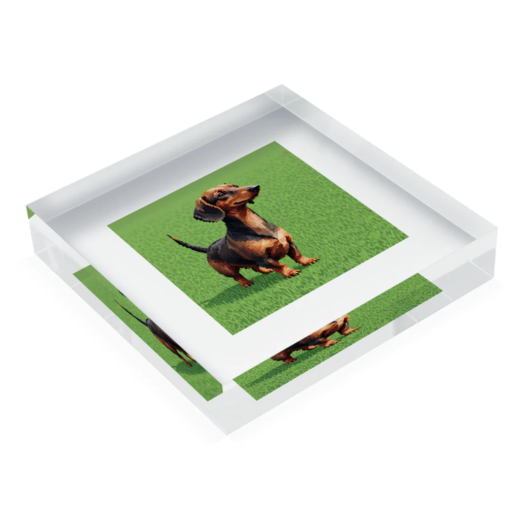 AI副業屋のショウのドット絵のダックスフンド Acrylic Block :placed flat