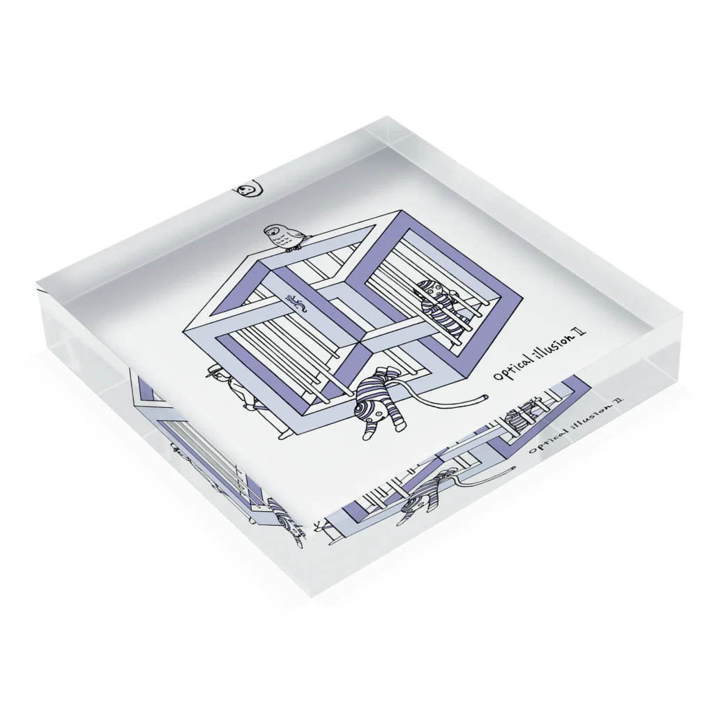 s-drawingの立方体錯視T（パープル） Acrylic Block :placed flat