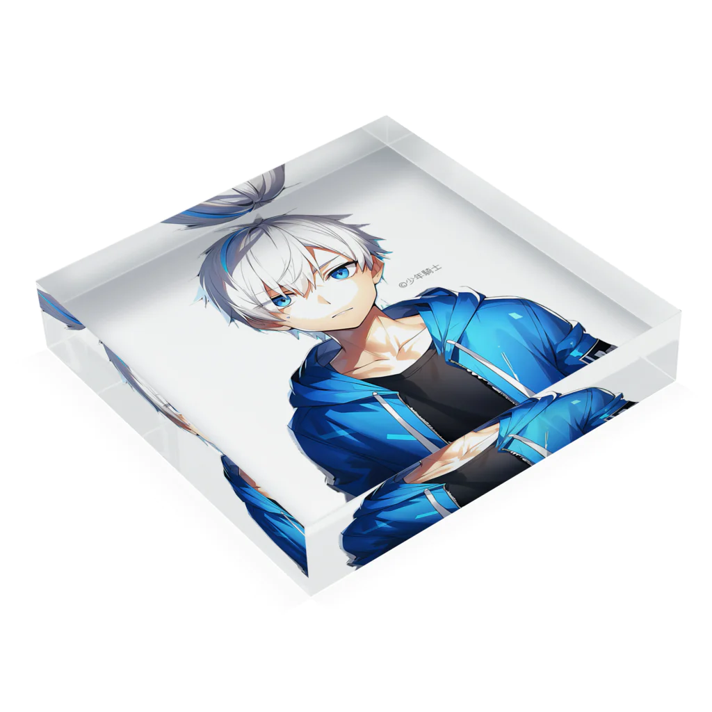 少年騎士【AIイラスト】の夜月七光 Acrylic Block :placed flat