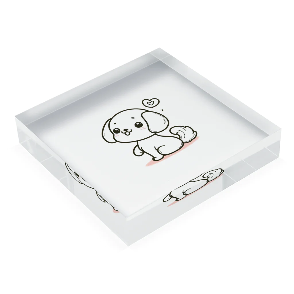 アニマルパラダイスのかわいいワンちゃん線画風 Acrylic Block :placed flat