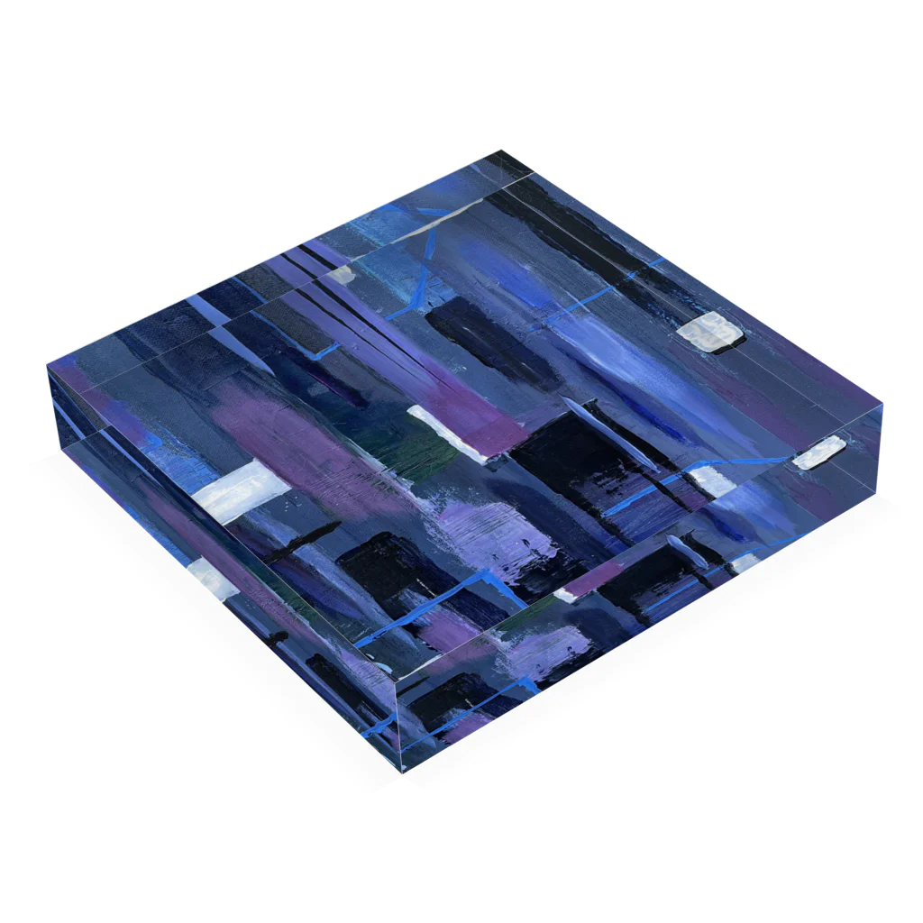 Yuka Arts shopの抽象画「青」のオリジナルグッズ アクリルブロックの平置き