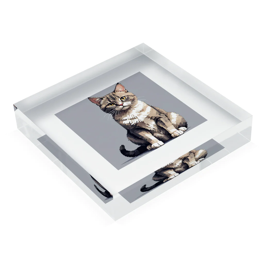 ドット絵ネコの座っている猫 Acrylic Block :placed flat