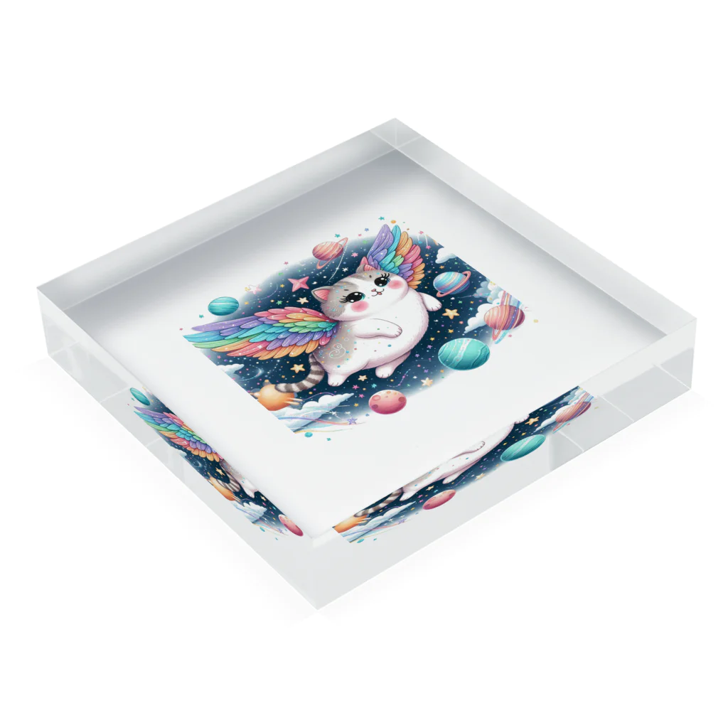 キャットパラダイス☆彡のユニ猫　宇宙空間 Acrylic Block :placed flat