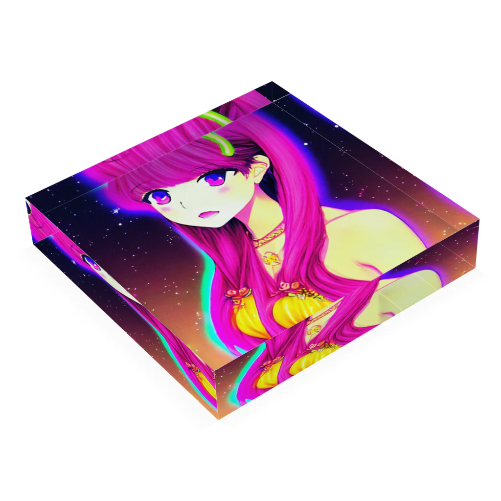 きゅぴきゅぴガールのきゅぴきゅぴ★ピンク髪美人お姉さん Acrylic Block :placed flat