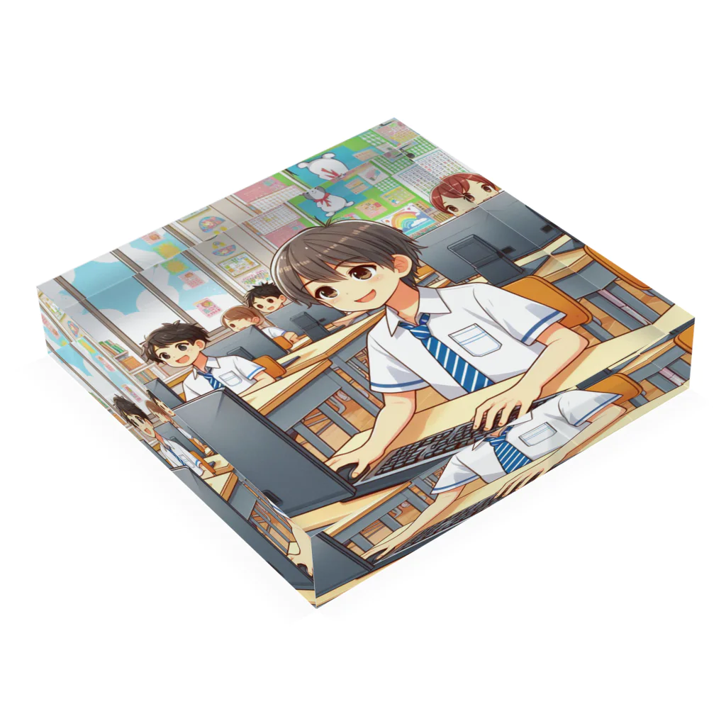 可愛い男の子イラスト販売所　By,keicyanの男の子　中学1年生　パソコン部 Acrylic Block :placed flat