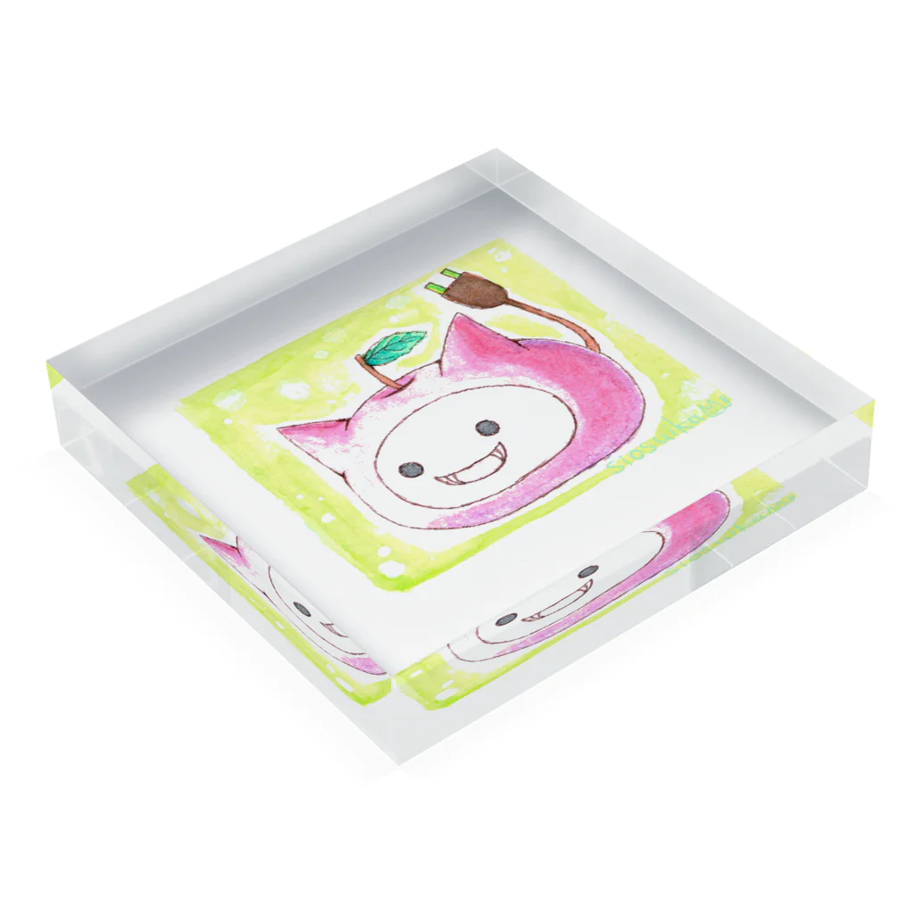 ねこさん爆発ショップのリンゴねこさん Acrylic Block :placed flat