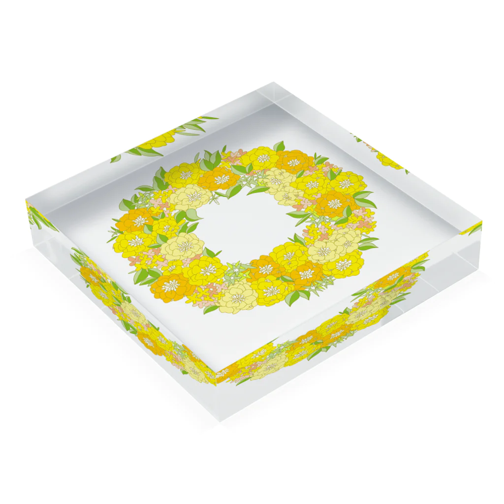 UsamimiXの春の黄色いお花リース アクリルブロックの平置き