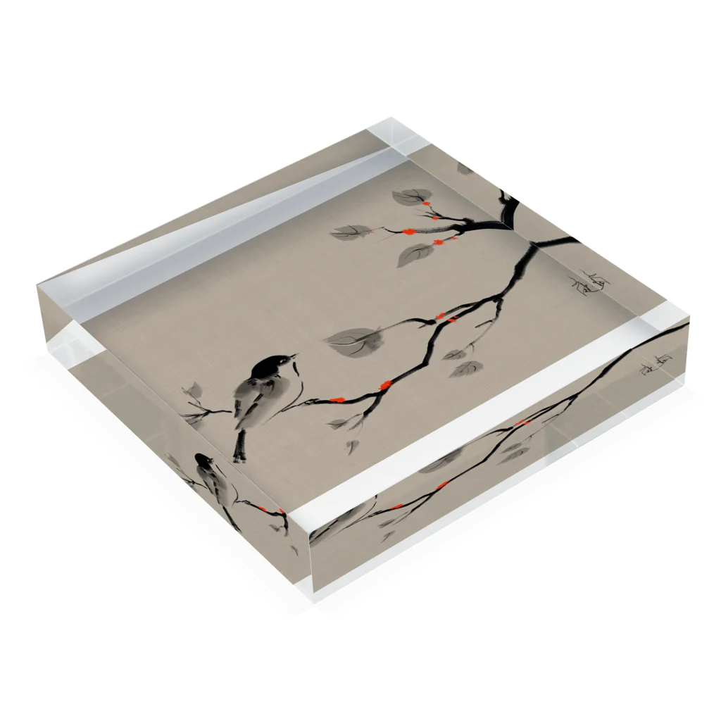 Art Experience Studio - Japanの鳥 水墨画 Bird Ink Painting Acrylic Block :placed flat