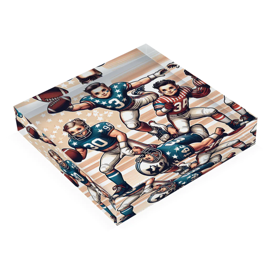 Shop333のフットボール：元気溢れる子供たちの熱いバトルが繰り広げられています Acrylic Block :placed flat
